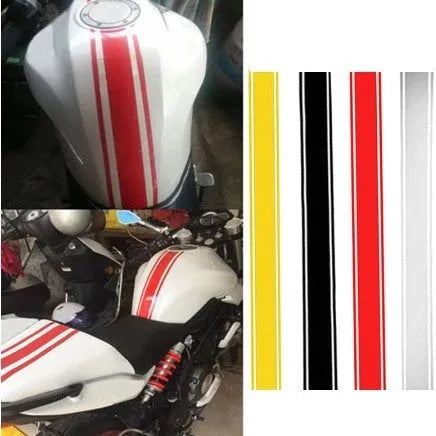 Motorcycle reflective pinstripe sticker showing 50cm black vinyl strip for gas tank lid application