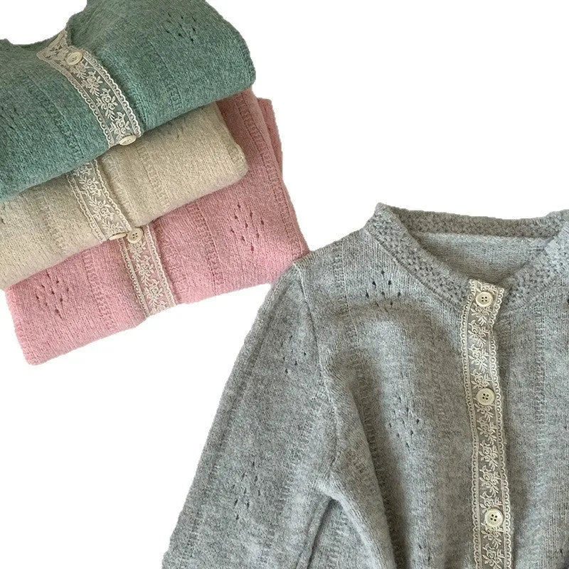Korean-style loose knitwear cardigan in viscose fibre available in apricot, green, pink, and light grey colours