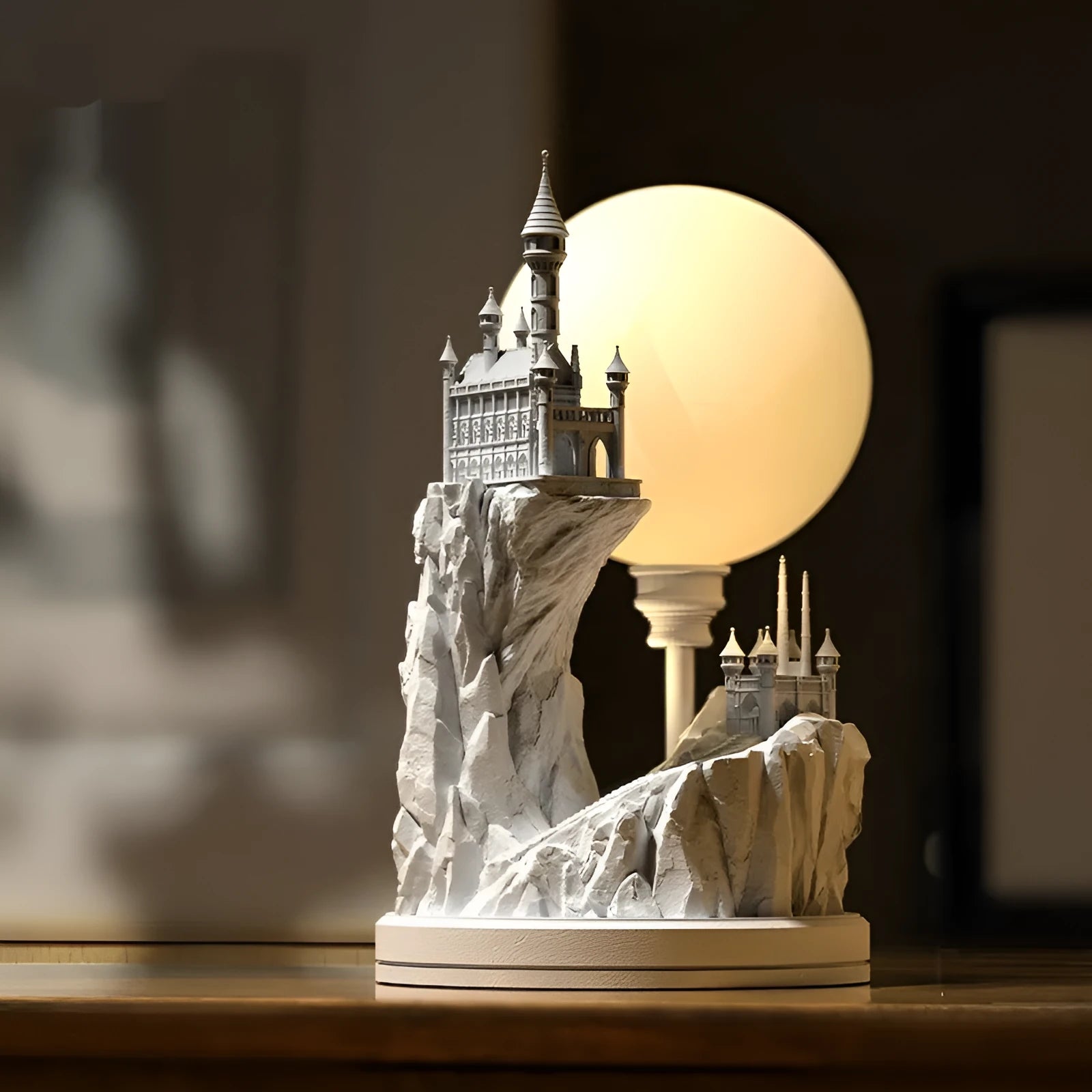 White composite gypsum table lamp with wire switch, functioning as bedroom night light