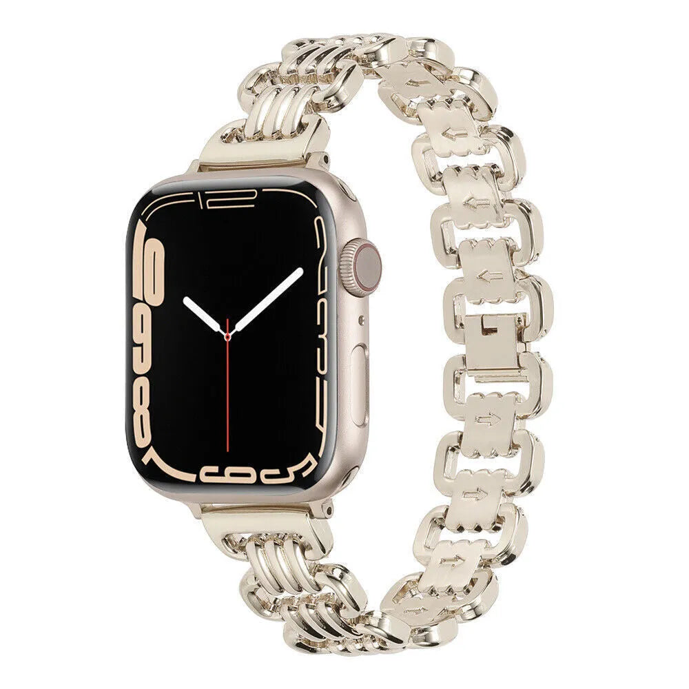 Silver, black, gold, rose gold, and starlight coloured metal alloy bracelet for Apple smartwatches