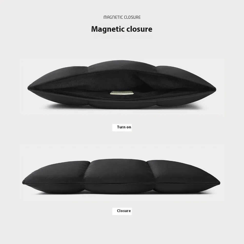 Soft fluffy polyester laptop sleeve in black or khaki with sewing thread detailing and four size options