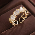 Adjustable open band couples ring with geometric heart design in gold or silver finish