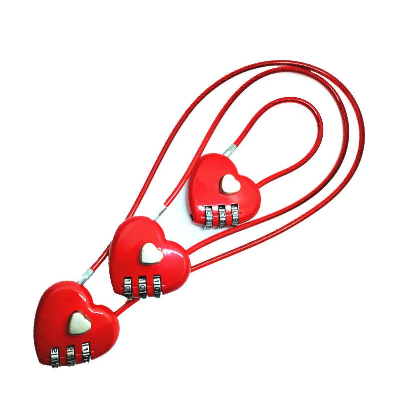 Peach heart-shaped ABS plastic padlock with a steel cable, shown in multiple colour options.