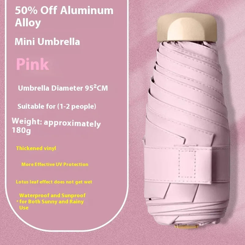 Compact five-fold umbrella with alloy frame in multiple colour options including black, blue and pink