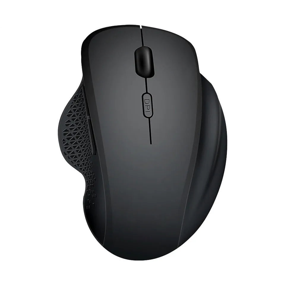 Grey wireless charging mouse for laptops with USB cable on white background