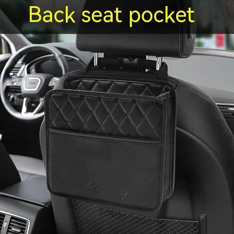 Leather car interior hanging storage bag in black pink green or white colours