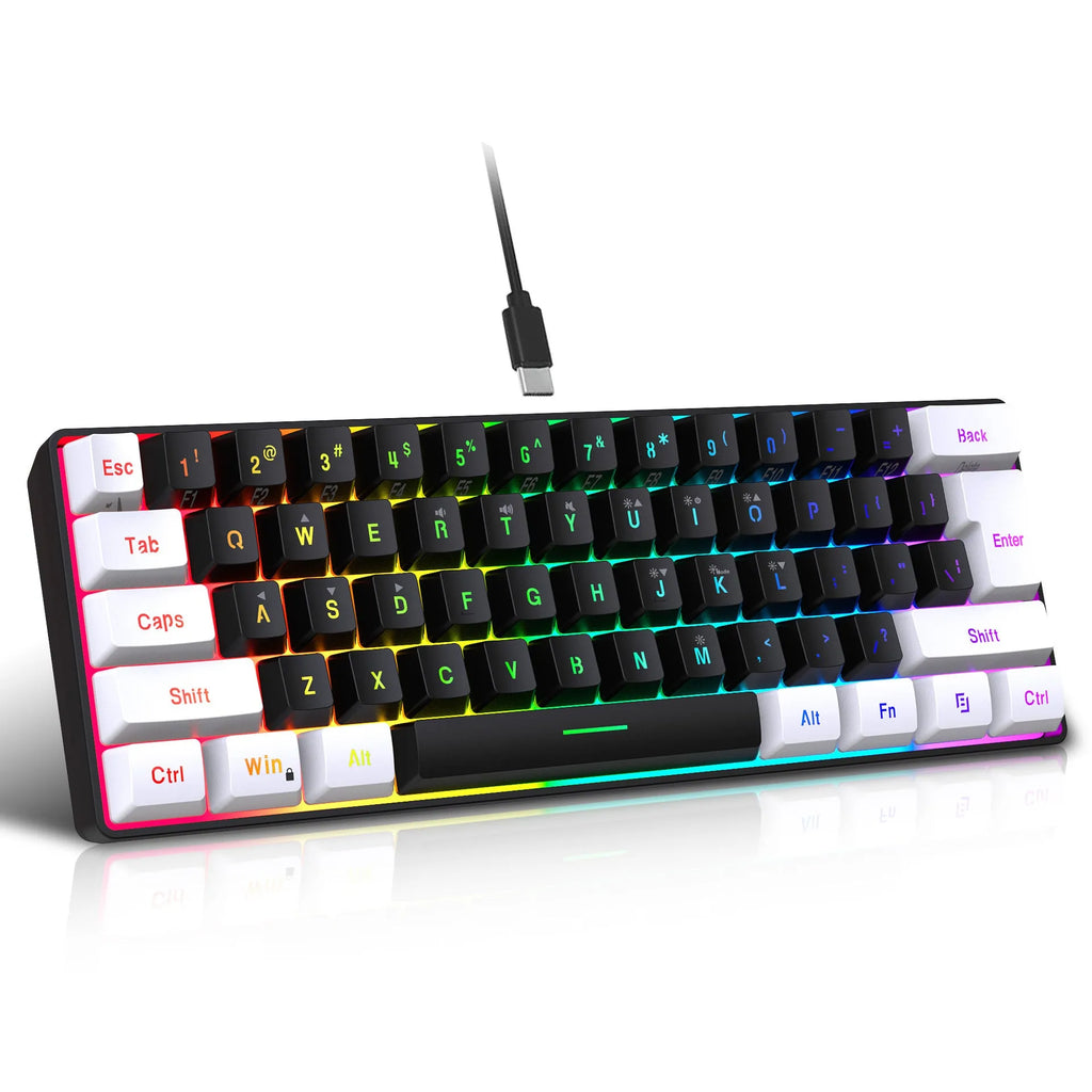 61-key wired membrane keyboard in white and black colour scheme showing compact design and standard key layout