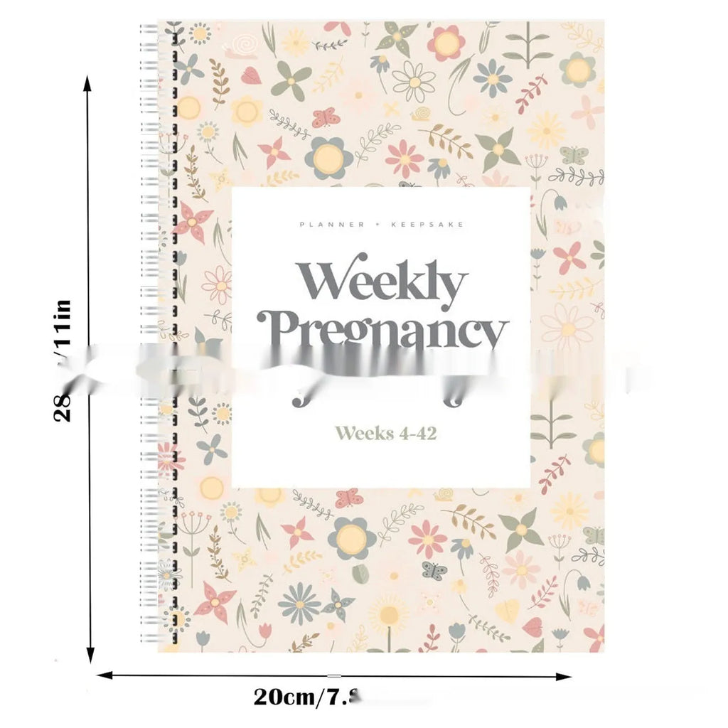 A5 Pregnancy Weekly Diary Notebook open on a page, showing weekly tracking sections.