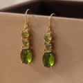 Green geometric copper earrings with quadrilateral design in retro Bohemian style