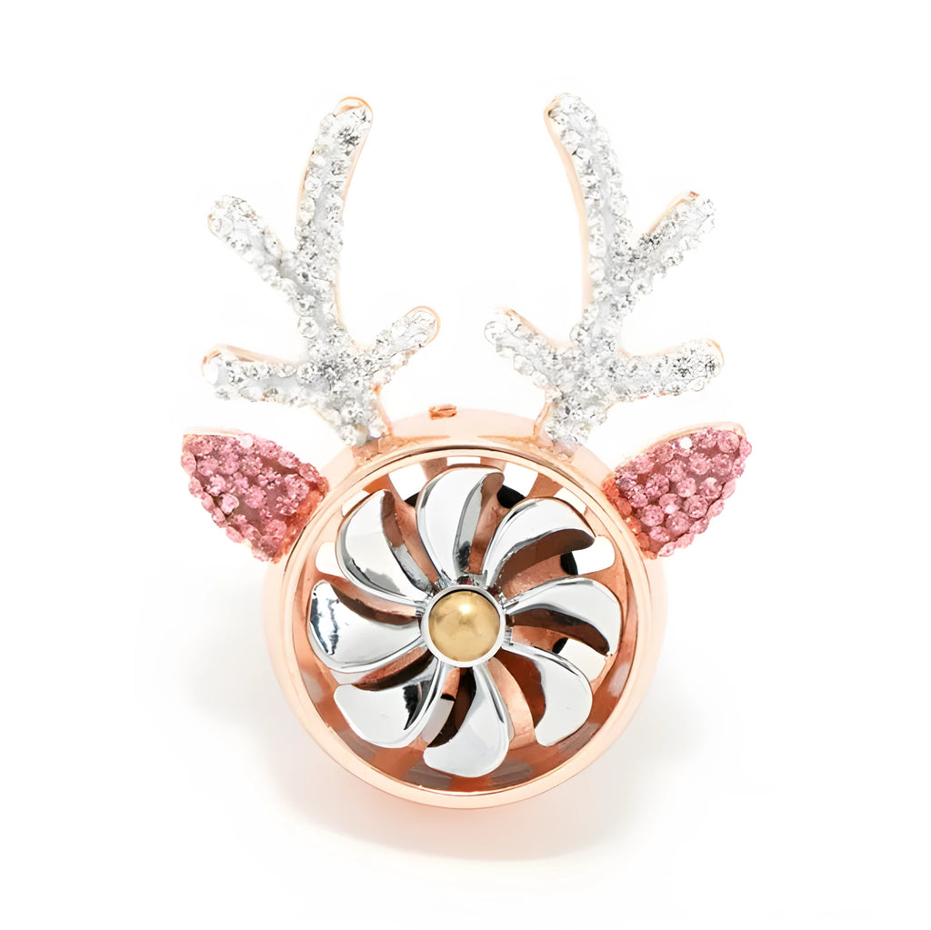 Car aromatherapy ornament with diamond-encrusted antler design made of alloy and rhinestone in white and pink for vehicle interior