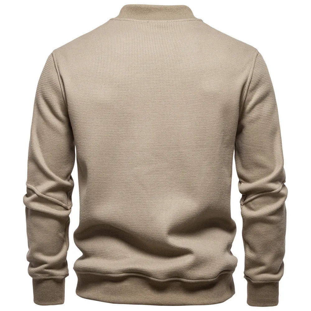 New fleece-lined men's round neck sweatshirt in solid colour with long sleeves and ribbed cuffs