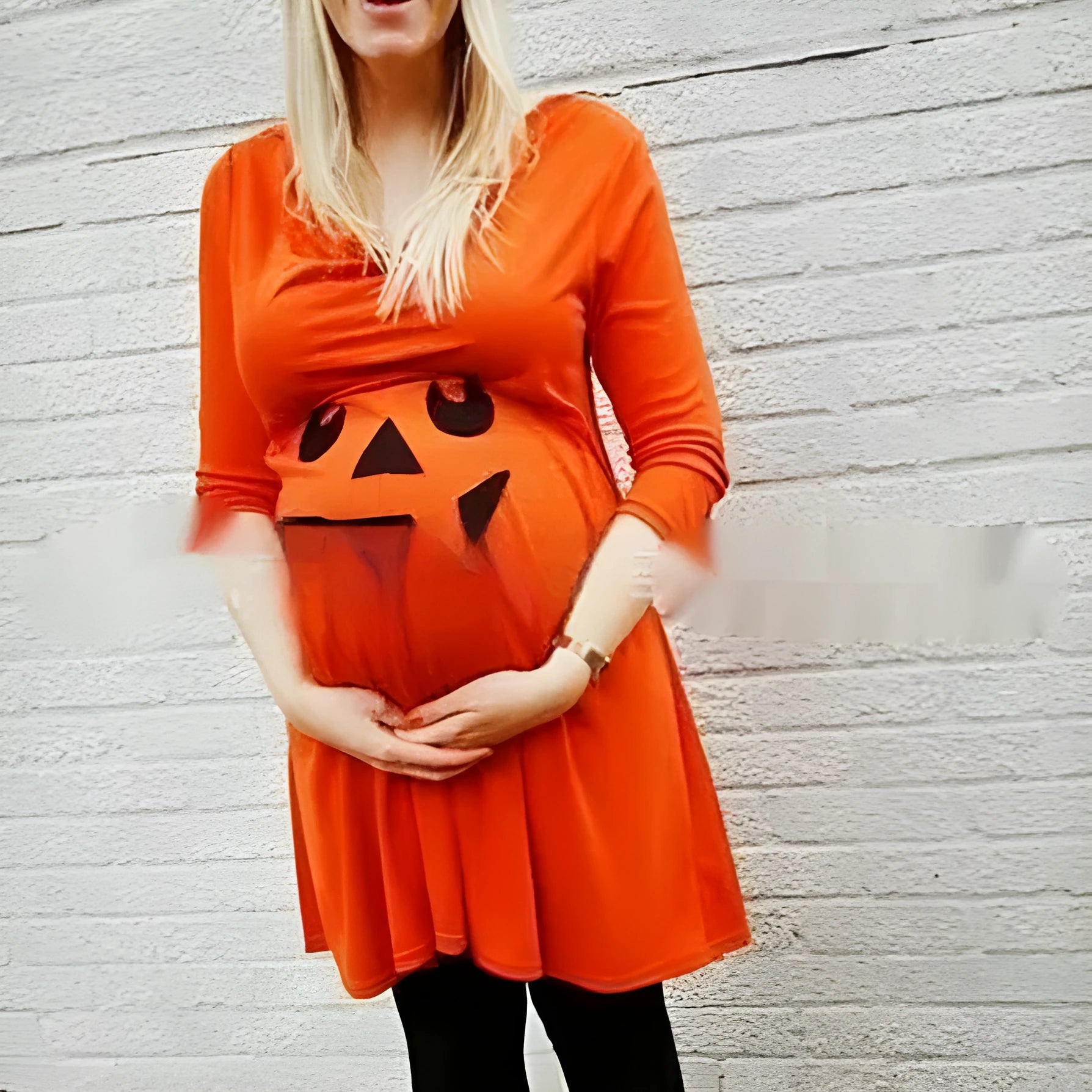 Orange cotton maternity dress on a hanger, available in sizes from small to 5XL.