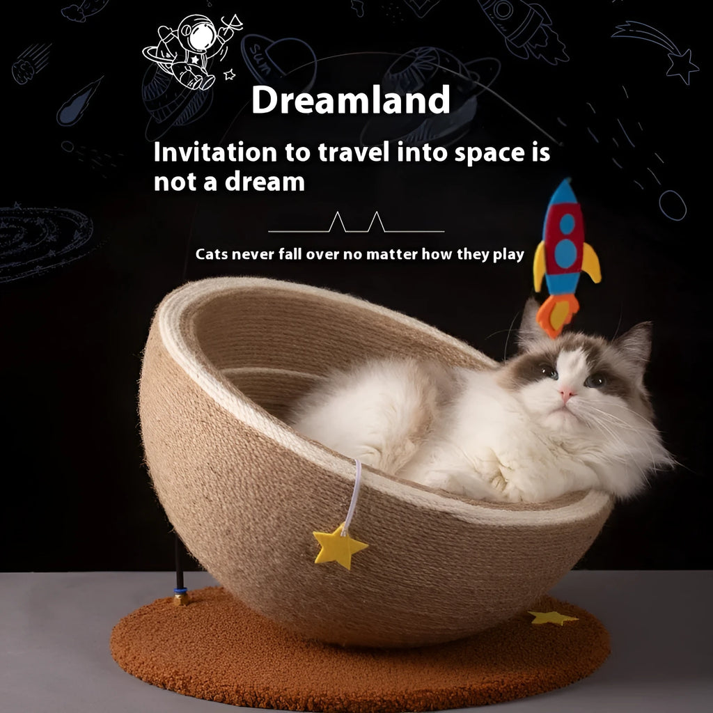 Large integrated cat scratching basin and nest with sisal surface and flannel sleeping area in starlight colour