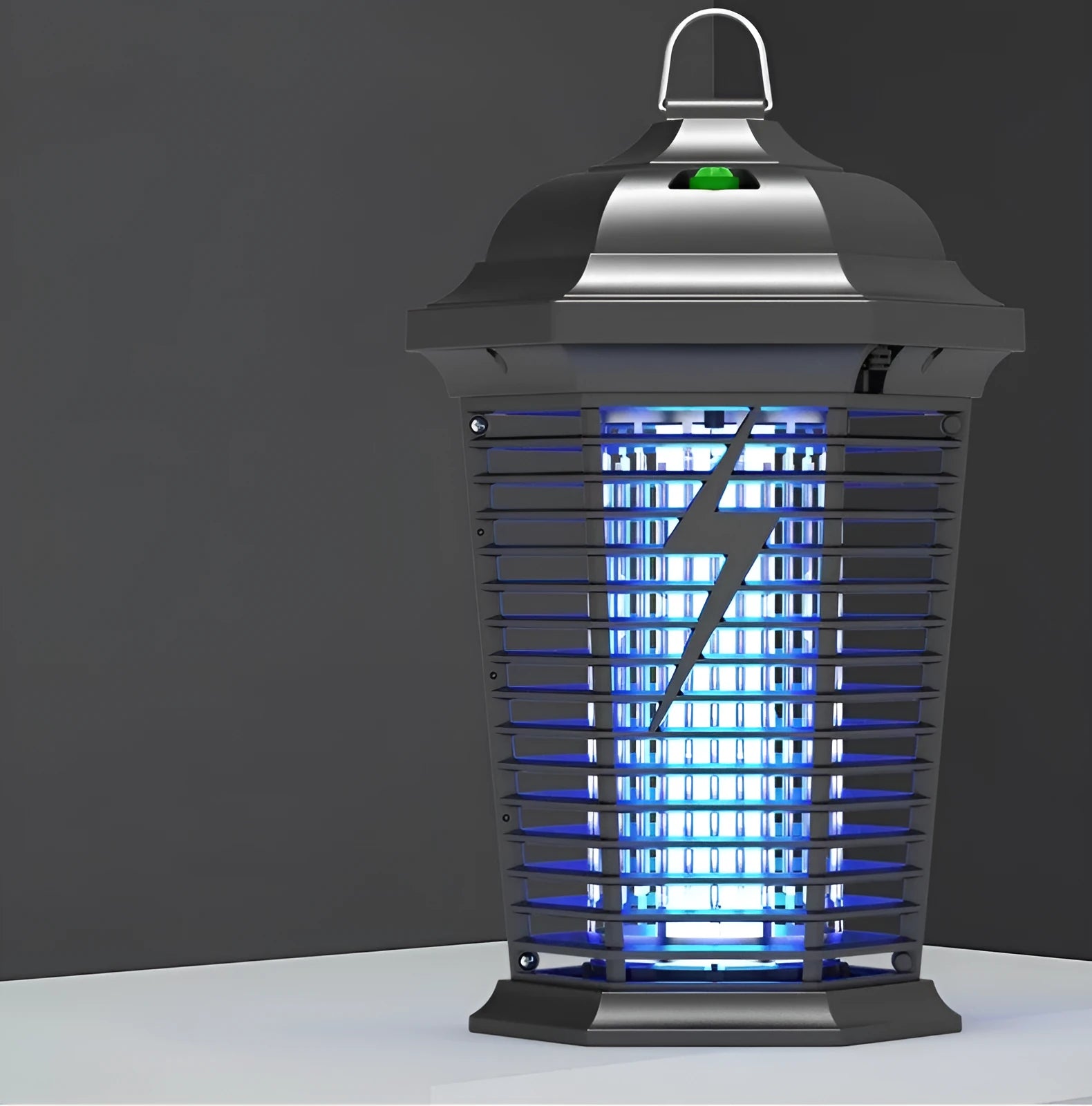 Black American style electric mosquito killer lamp with UV light and grid for household insect control.