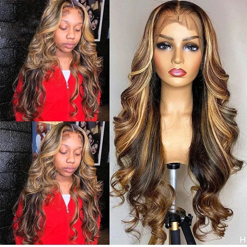 Front lace wig with 134 gradient long curly synthetic hair and side bangs.