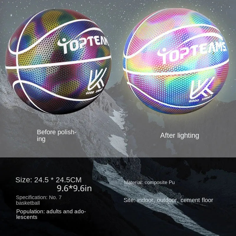 Creative fluorescent basketball size 7 with holographic reflective surface in chroma colour