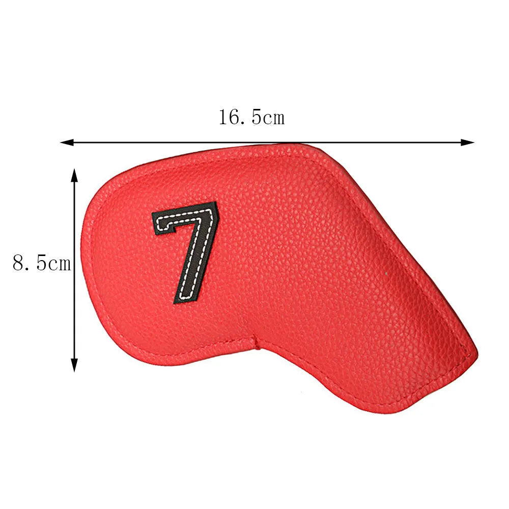 Set of 10 minimally digitally printed PU golf club head covers in assorted colours