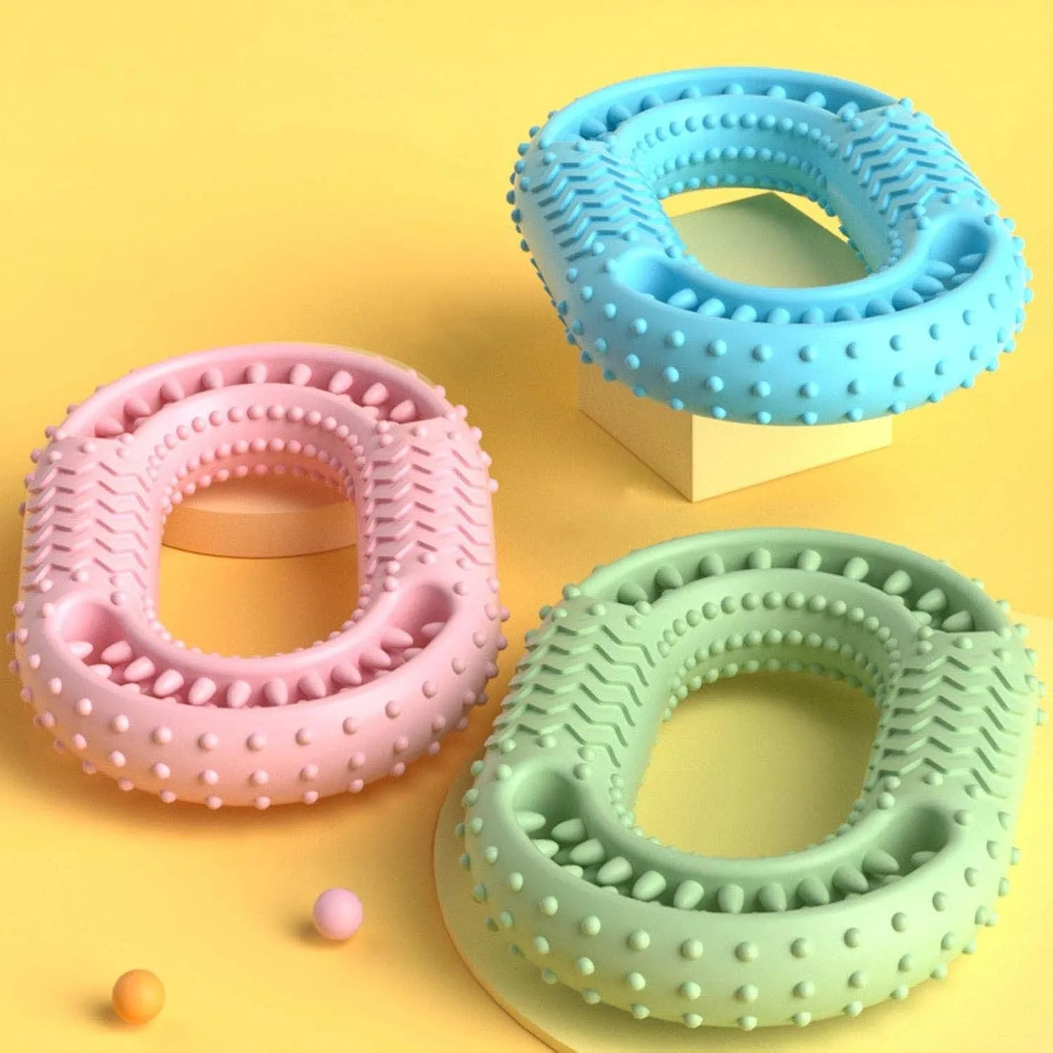 Blue O-ring dog dental chewing toy for aggressive chewers measuring 12.5 cm