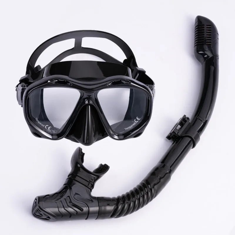 Snorkeling set with adult diving mask and breathing tube in liquid silicone PC, multiple colours available