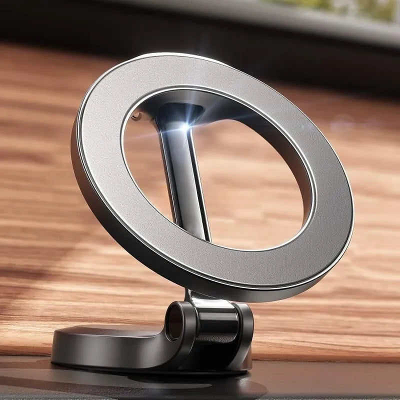 All-metal magnetic car phone mount with foldable design in Qian Colour on car dashboard