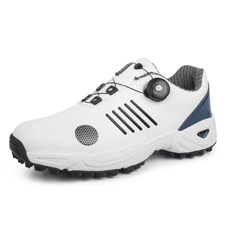 Men's rotating shoelace golf shoes, low-top design, black color, rubber sole, breathable mesh upper