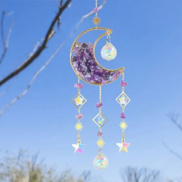 K9 crystal moon car pendant hanging from 420mm chain in multiple colour options