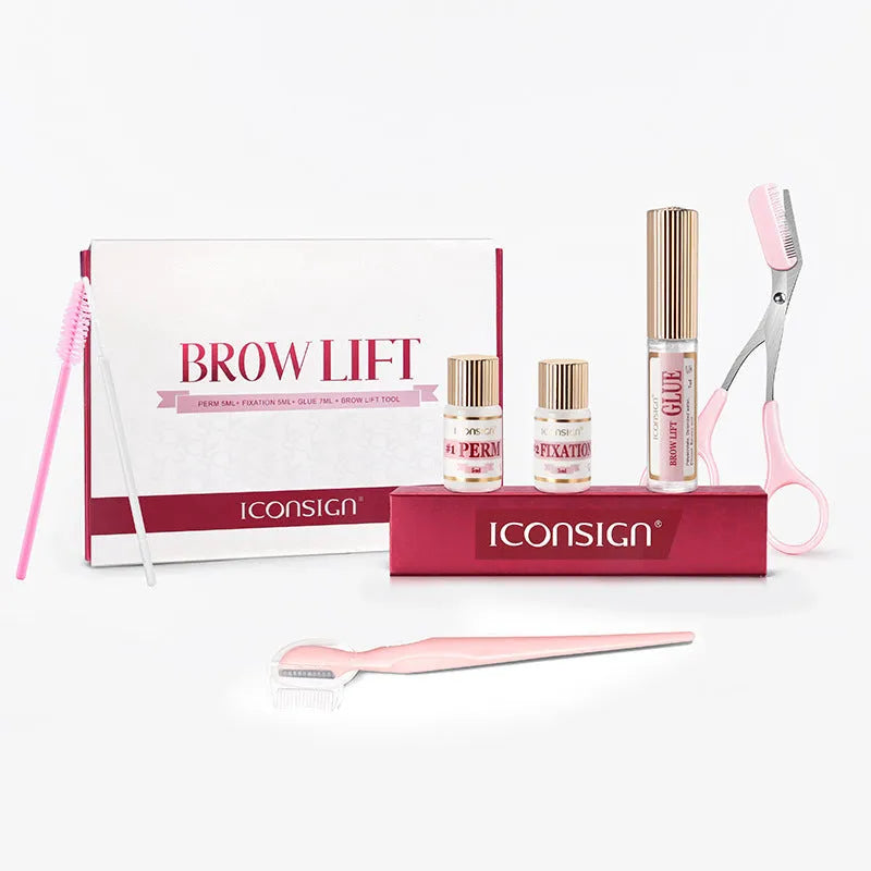 Pink eyebrow quick ironing perm set for keratin lamination brow styling treatments