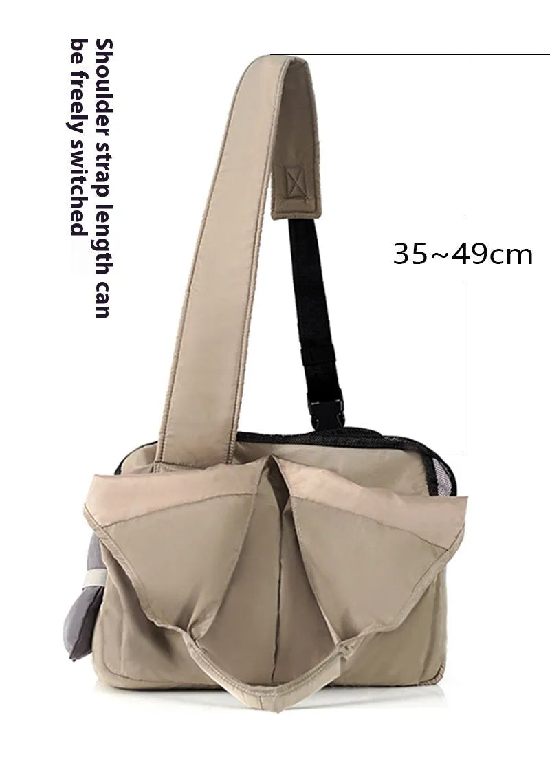 Apricot cloth pet carrier handbag with dimensions 41x16x28 cm for small dog or cat transport