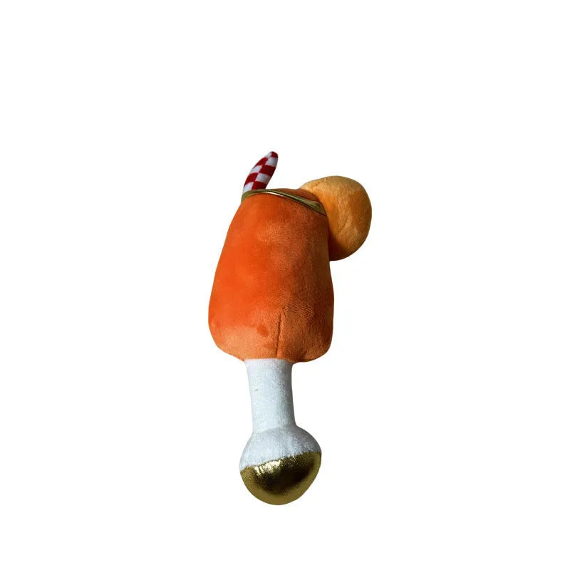 Yellow cup-shaped plush dog toy with squeaker for chewing and interactive play