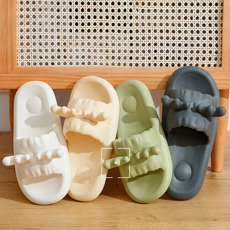 Deer horn design flip flop slippers in EVA material, showing hollow-out upper and non-slip sole.