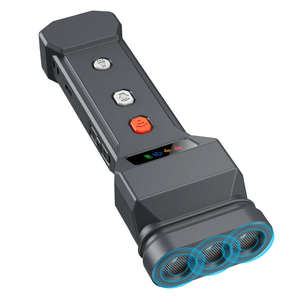 Portable three-head ultrasound bark stopper with plastic casing and data cable for dog training