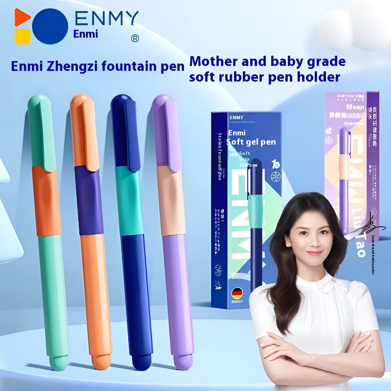Student posture correction pen in plastic with four colour options including blue, purple, and orange
