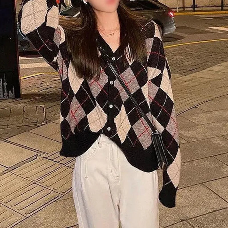 Casual knitted cardigan coat in a selection of colours including pink, green, and khaki, shown on a model.