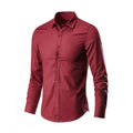 Men's long-sleeve linen shirt in a slim, loose fit on a hanger