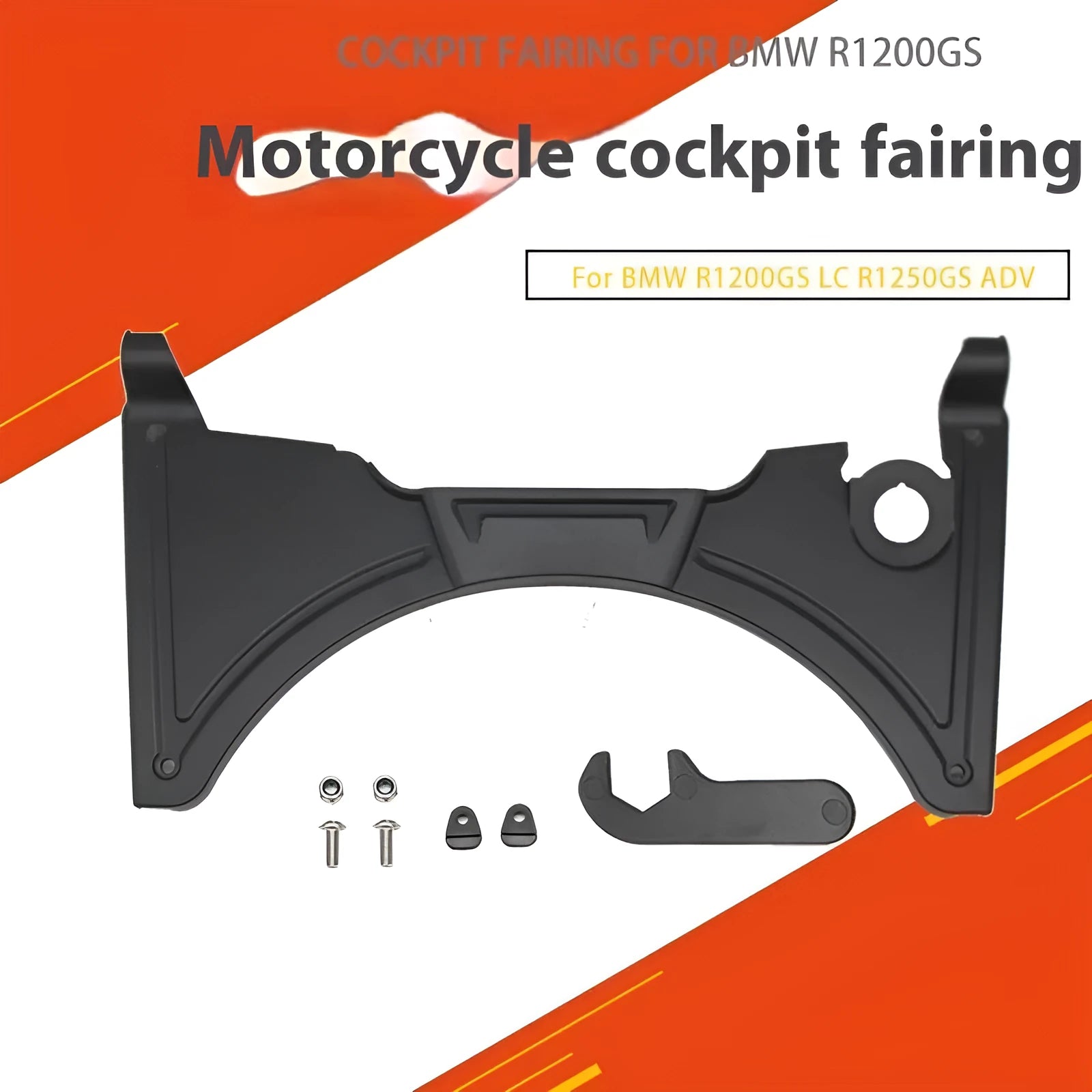 Black motorcycle cockpit fairing for BMW R1250GS and R1200GS LC adventure bikes
