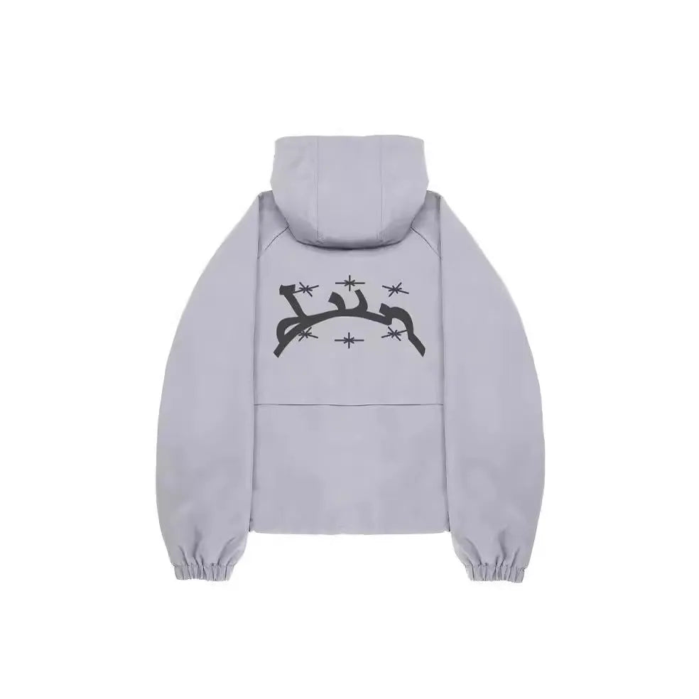 Men's grey hooded loose-fit British-style sunscreen jacket