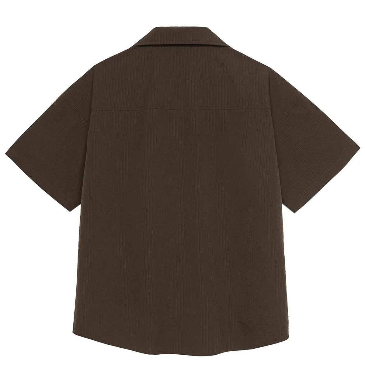Brown striped Cuban collar short sleeve polyester shirt for outdoor casual wear