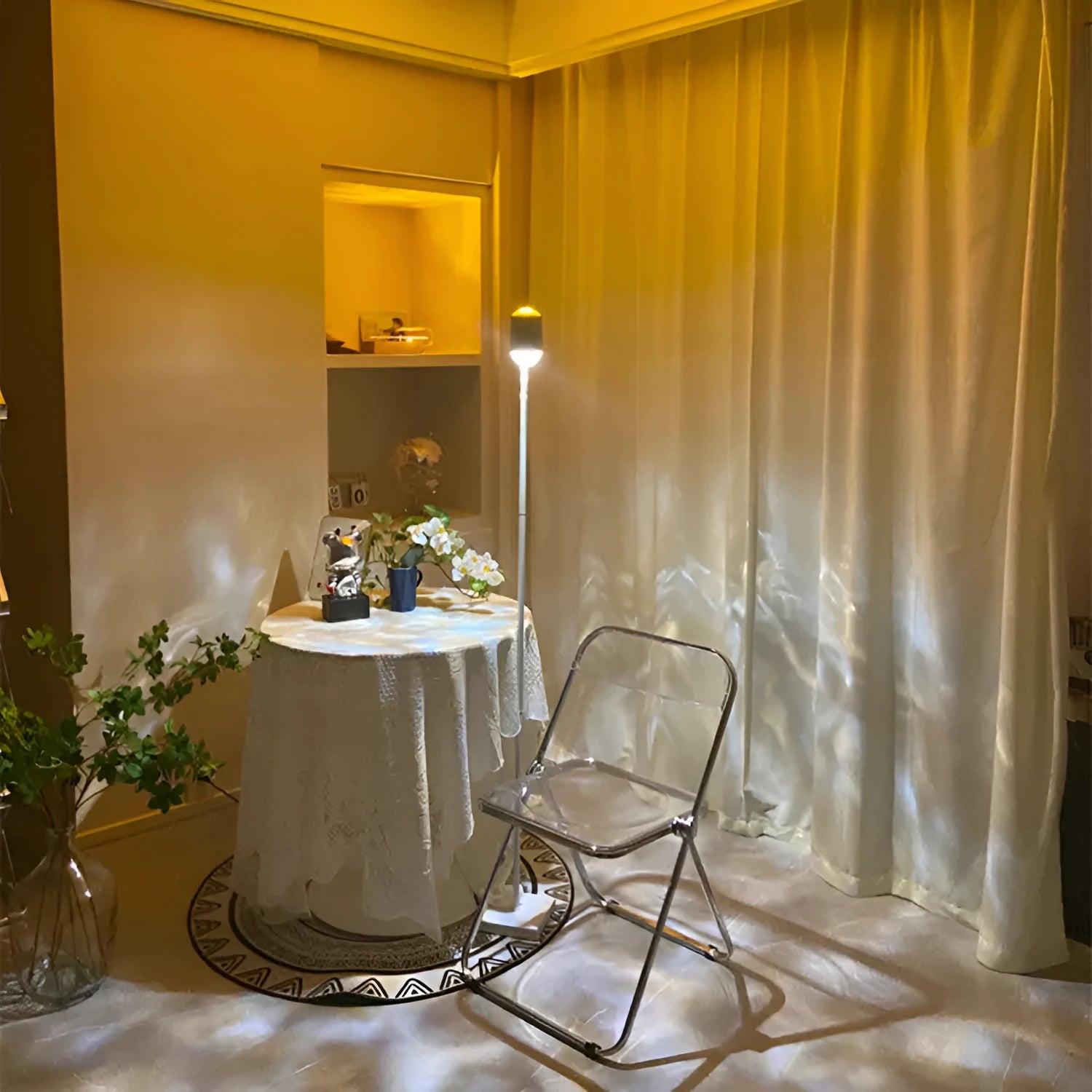 Modern minimalist water wave projection floor lamp with sunset red colour and PMMA lampshade
