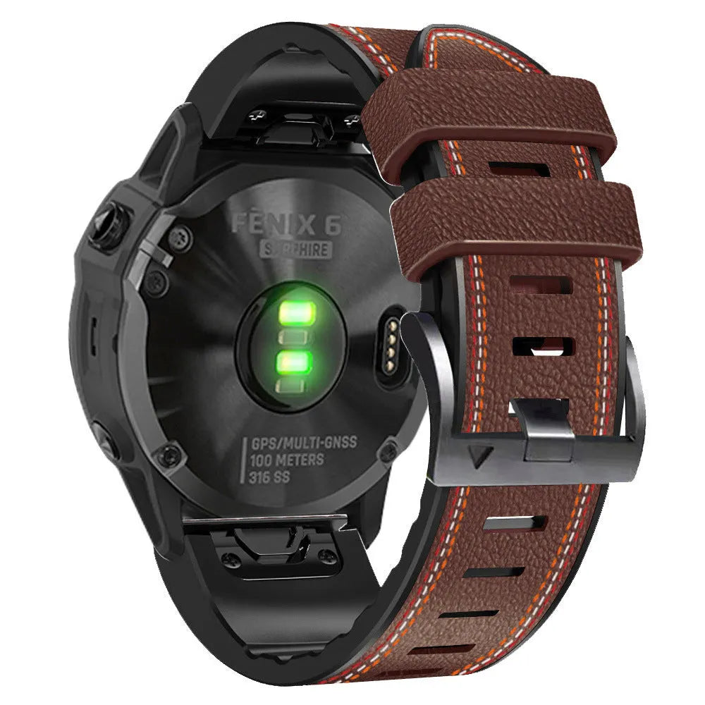 Quick release silicone leather watchband for Garmin Fenix smartwatches in multiple colours