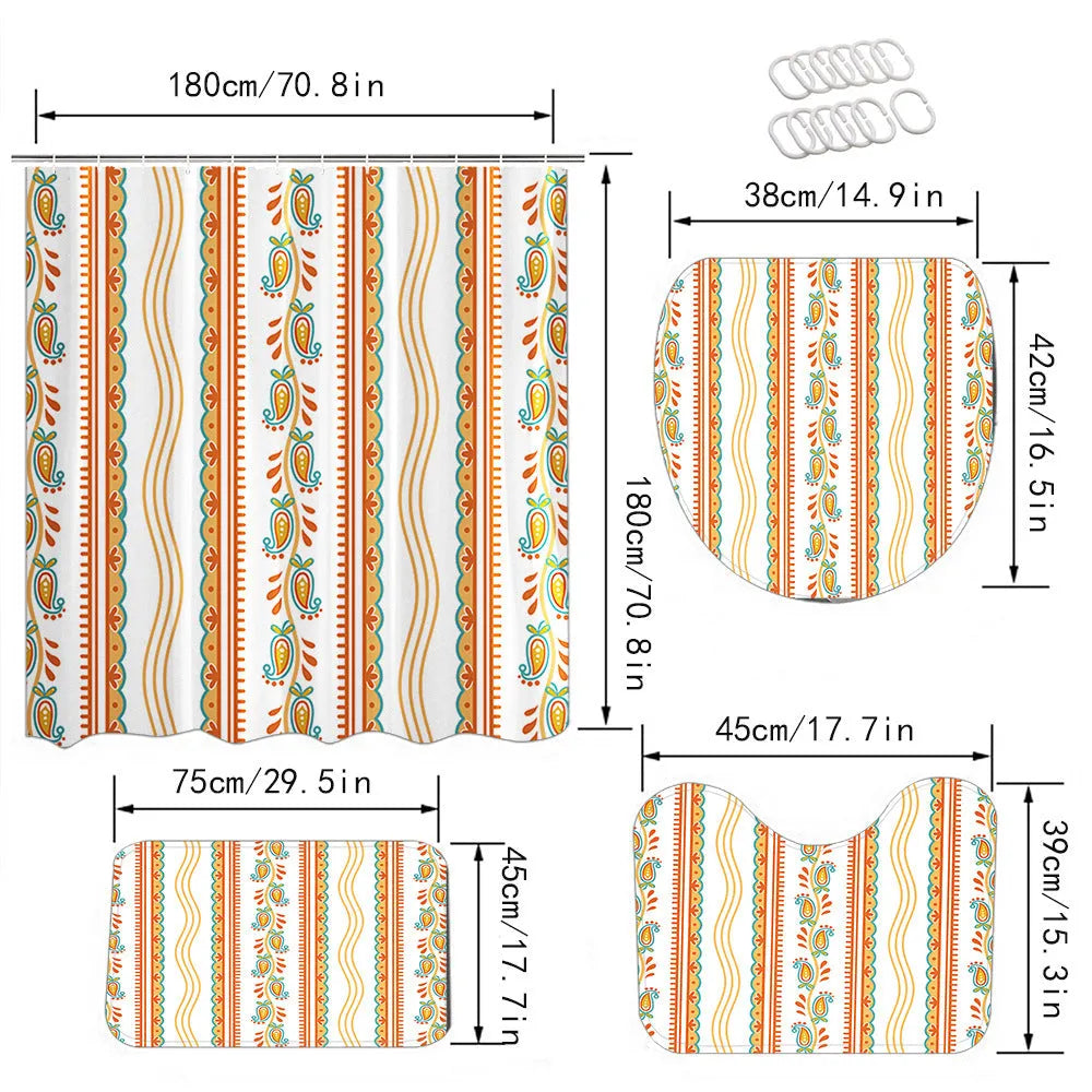 Bomi printed polyester shower curtain and anti-slip floor mat set in modern simplicity style, multiple colour options