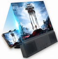 12-inch mobile phone screen amplifier with acrylic lens and ABS housing showing smartphone placement