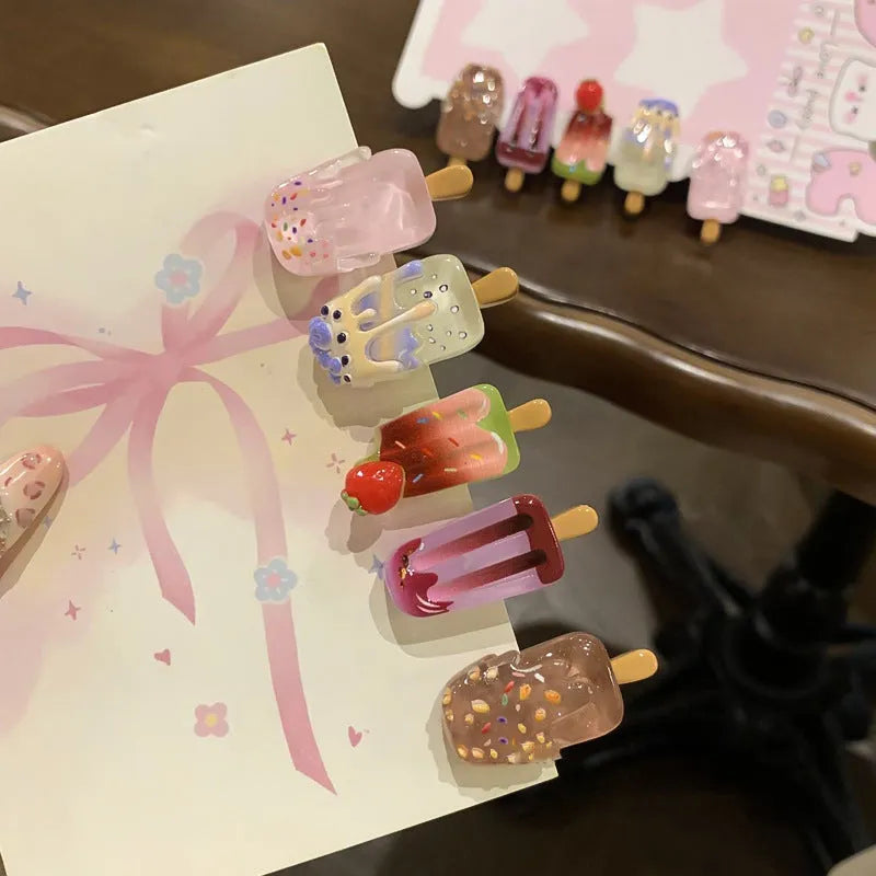 Cartoon ice cream design resin barrette hair clip for women in side clip style.