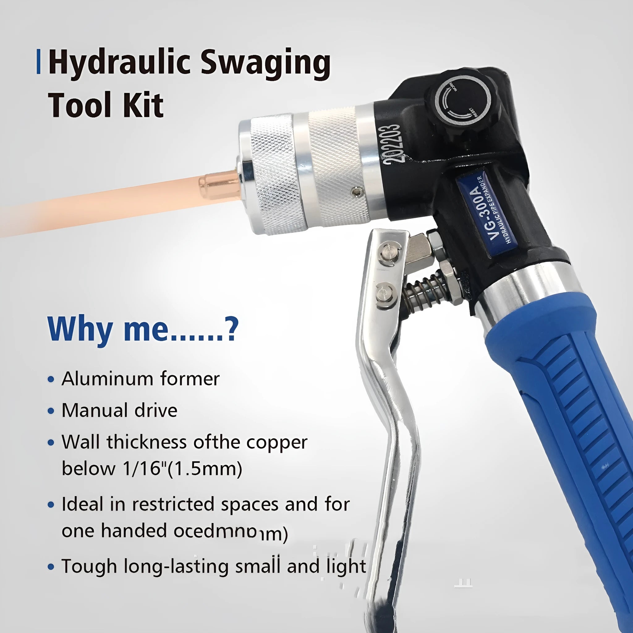 VG-300 hydraulic tube expander refrigeration tool with high-strength alloy steel construction