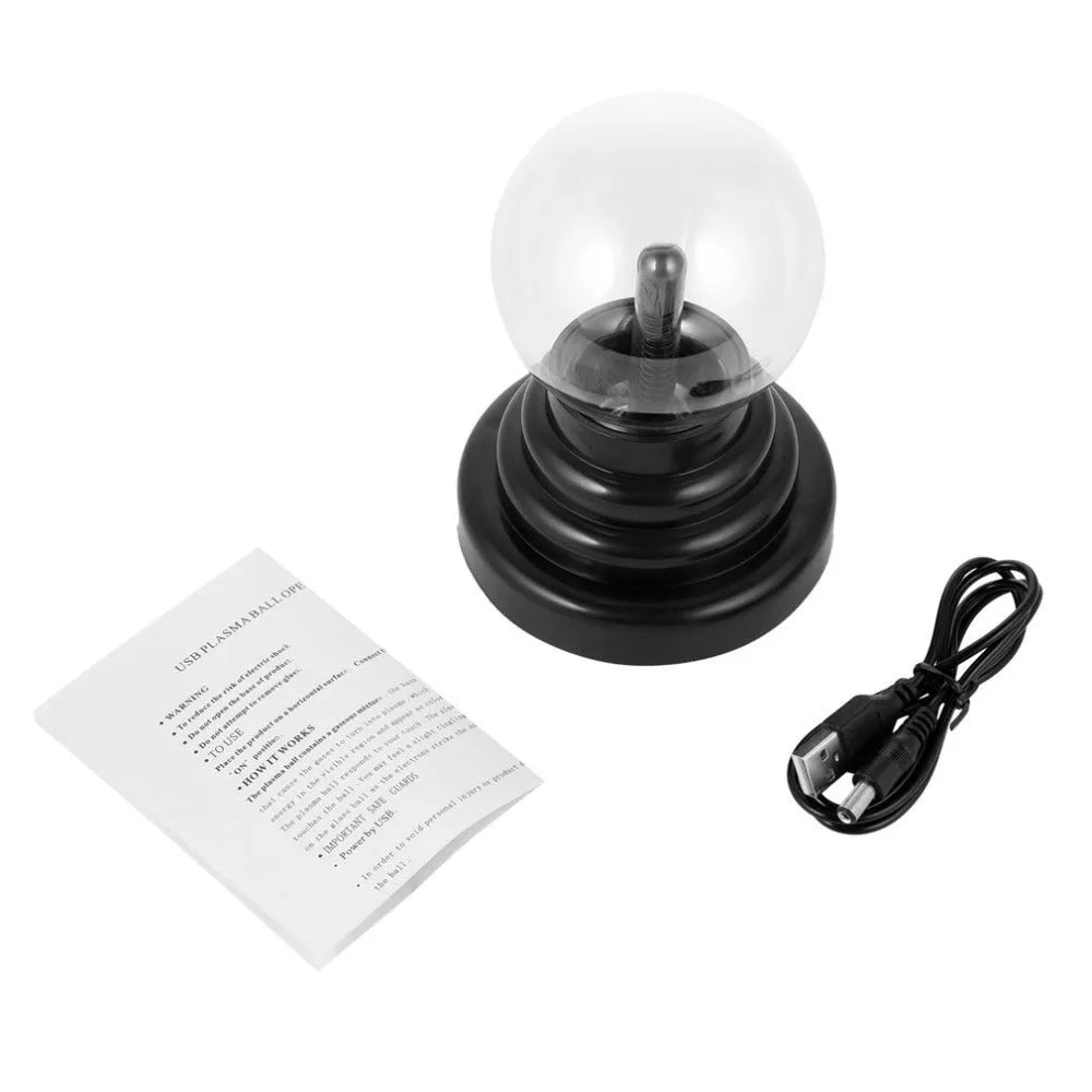 Colourful anti-radiation magic ball light with glass sphere on ABS base, USB cable