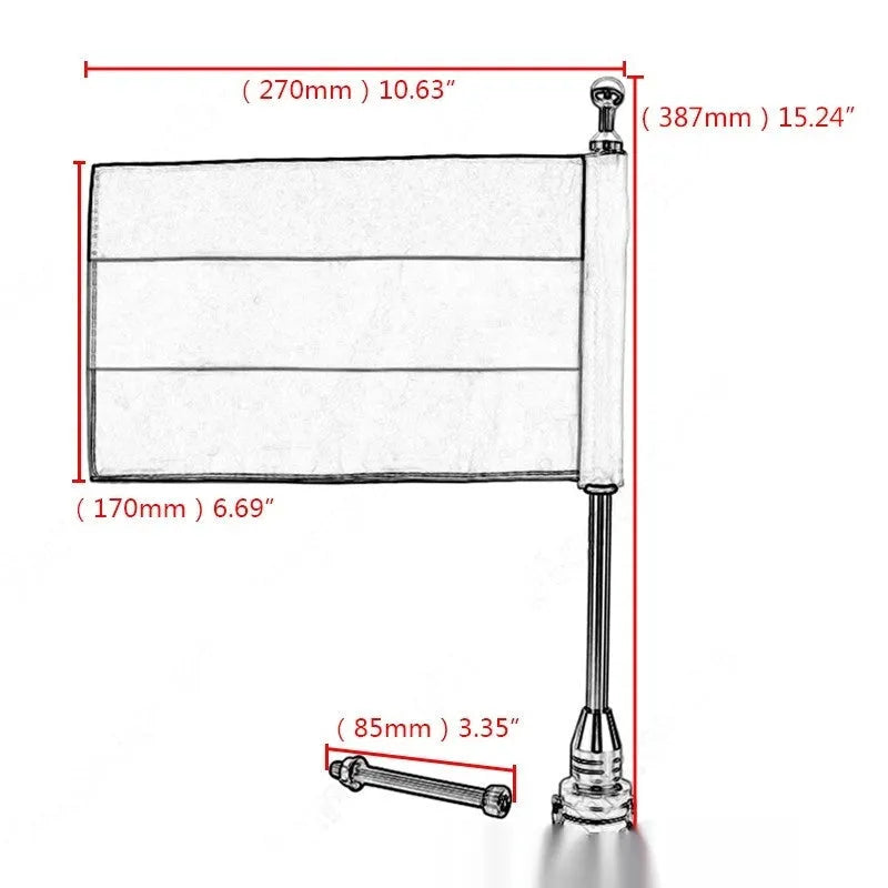 Tail Box motorcycle flagpole for side box mounting in black or silver finish