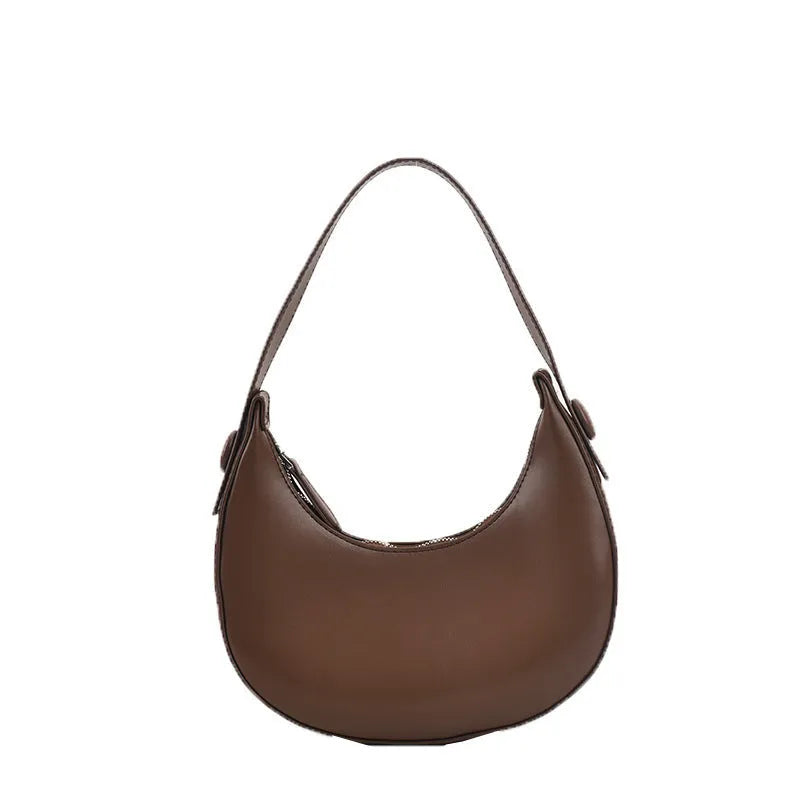 Women's retro dumpling-shaped PU shoulder bag in cream yellow with sandwich pocket