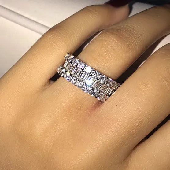 Women's geometric copper ring with inlaid zircon stones light luxury style