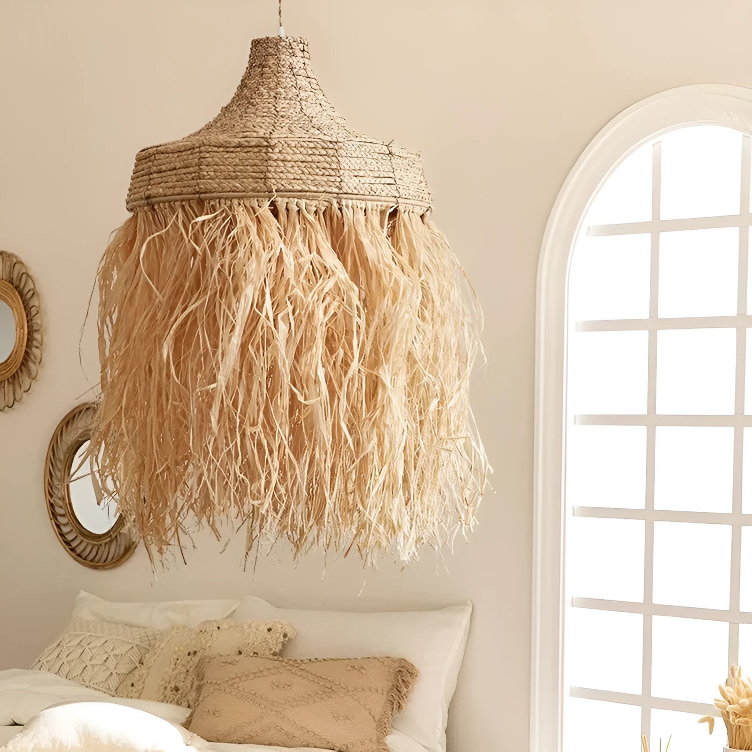 Retro Southeast Asian style restaurant chandelier made from wild vetch and willow with 50cm diameter
