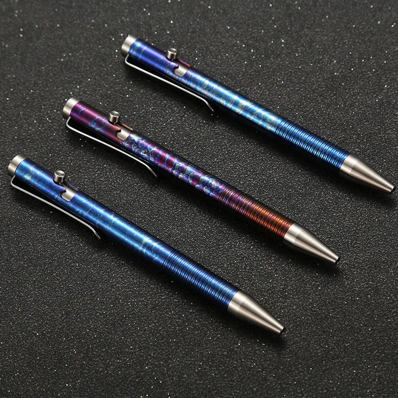 Titanium alloy magic colour bolt-action pen showing phantom finish and gun bolt handle.
