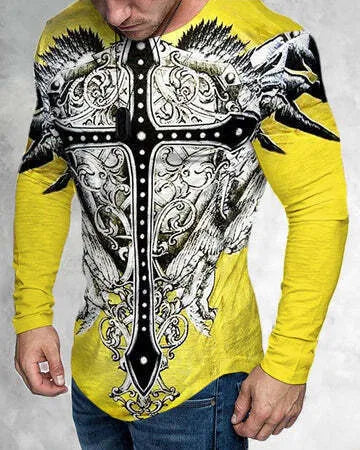 Men's 3D print graphic crew neck t-shirt in polyester slim fit, size range S to 6XL